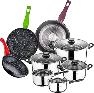 San Ignacio 8-Piece Stainless Steel Cookware with Pan Set (18.22 and 26 cm) in Pressed Aluminium, Induction