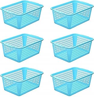 YBM HOME Plastic Perforated Storage Basket Bin Office Drawer, Shelf Desktop Countertop Tray Organizer 32-1184 (6, Blue)