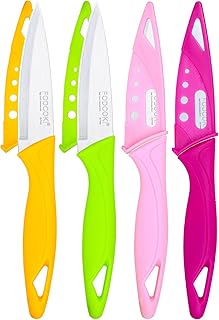 Paring Knife, 4 inch Fruit Paring Knives Set of 4 with Cover Sheath, Small Kitchen Sharp Peeling Cutting for Vegetable Stainless Steel