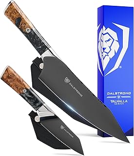 Dalstrong 2 Piece Set - Chef Knife 8 inch - Paring Knife 8 inch - Valhalla Series - Ravenstone Black Blade Titanium Coated - Premium 9CR18MOV HC Steel - Resin & Wood Handle - Leather Sheath