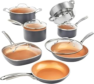 12 Piece Cookware Set, Non-Stick Copper Coating Frying Pans and Stock Pots, Dishwasher