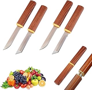 4 PCS Paring Knives Set Professional Peeling Knife Stainless Steel Dual Blade for Fruits and Vegetables,for Kitchen,Camping,Hiking(Brown)