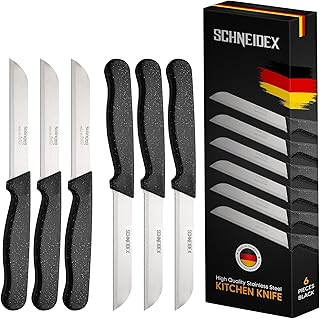 Serrated Paring Knife - Set of 6 Pcs German Solingen Small Knife Set Small Kitchen Paring Fruit Vegetable Tomato Knives Stainless Steel Cutting & Peeling, Black