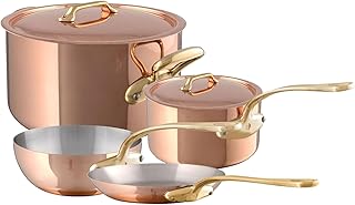 Mauviel M'200 B 2mm Polished Copper & Stainless Steel 6-Piece DeLuxe Cookware Set With Brass Handles, Made In France