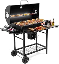 Charcoal BBQ Grills Outdoor: Spacious Barrel Barbecue Grill with Side Front Table - Premium BBQ Smoker Combo for Backyard Cooking Patio Grilling Tailgating Party Camping Picnic