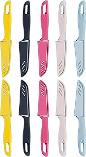 10-Set Super Value Paring Knife Set - 10 Ultra-Sharp German Steel Fruit & Vegetable Knives with 10 Sheaths, PP Plastic Ergonomic Handle, Dishwasher Safe, Multi-Color Small Kitchen Peeling Knives.