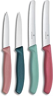 Victorinox Swiss Classic, Paring Knife Set, 4-piece, Sharp Blade, Straight and Serrated Edge, Swiss Made, Rose, Blue, Mint, Red