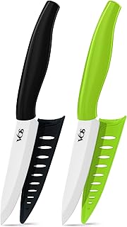 Vos Ceramic Paring Knife 4 Inch Zirconia Blade With Sheath Cover - Handle Fruit and Vegetables Kitchen Knife - Set of 2 (Green & Black)