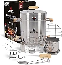 Barrel Smoker Grill Combo | 100% 304 Stainless Steel Barrel | 95% Less Smoke, Even Heat | Easy to Use & Clean – Vertical Smoker Ideal for Balconies and Backyards (SMALL-13 LBS)