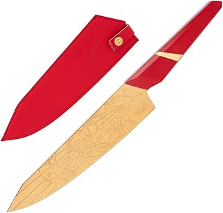 Dalstrong Chef Knife - 8 inch - The FLASH™ Edition - German X50CRMOV15 Stainless Steel - Gold Titanium Nitride - G10 Handle - Full Tang - Premium Leather Sheath - Collection Edition w/Pin