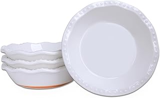 LEETOYI 5.8 Inch Mini Pie Pans, 8 Ounce Ceramic Pie Plate Pie Dish Ramekins for Kitchen, Individual Stackable Pie Tins, Set of 4 (White/Brown)