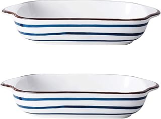 Ceramic Deep Dish Pie Pan Rectangular Set of 2, Cute Porcelain Pie Plate for Baking, Porcelain Pie Baking Dish for Thanksgiving and Christmas Dinner,Blue