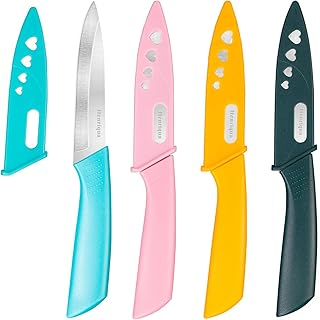 Paring Knife Set of 4, Paring Knives With Cover, 4 inch Small Fruit Knife, Ultra Sharp Kitchen Knives，High Carbon Stainless Steel PP Plastic Handle