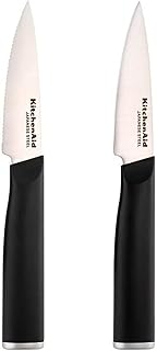 KitchenAid Classic Paring Knife Set, High Carbon Japanese Steel, Includes 3.5-Inch Serrated and Straight-Edge Knives with Custom-FIt Blade Covers, 2 Piece, Black Handles