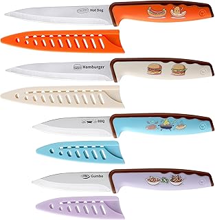 Lccowot 4PCS Paring Knife, Paring knives, 4.5 & 4 Inch Peeling Fruit and Vegetable Knife, Ultra Sharp Kitchen Knives, German Steel, PP Plastic Handle (Food-Themed Design)
