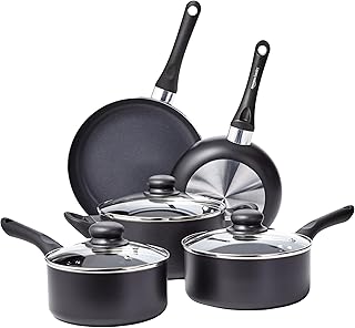 Amazon Basics Ceramic Non-Stick Cookware 8-Piece Set, Pots and Pans, Black