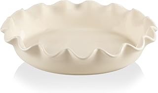 Sweejar Ceramic 11.5 Inches Pie Pan for Baking, Deep and Fluted Porcelain Round Pie Dish, Non-Stick Pie Plate for Pumpkin Pie, Apple Pie, Pie Pots with Morden Farmhouse Design(Beige)