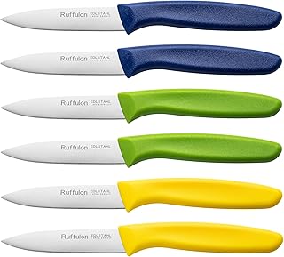 Paring Knife Fruit Knife Set (6 Pieces), Ultra Sharp Stainless Steel Vegetable and Fruit Knife with PP Plastic Ergonomic Handle for Cutting Fruits and Vegetables,Blue/Yellow/Green