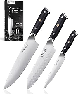 3-Piece Damascus Kitchen Chef Knife Set- 8" Chef Knife, 7" Santoku, 5.5" Utility Knife Japanese High Carbon Stainless Steel with G10 Handle Gift Box Cutting Tools for Meat, Vegetables