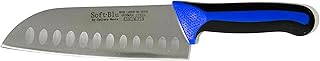 Cutlery Mania SoftBlu Professional Kitchen Knifes, X50CrMoV15 German Stainless Steel, Non-Slip Soft Grip Handle (Santoku Knife, Hollow Edge, 7")