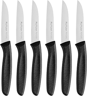 Stainless Steel Paring Knife Set (6 Pieces)，Ultra Sharp Vegetable and Fruit Knife, Black Paring Knife with Straight Edge，Small Kitchen Knife with PP Plastic Ergonomic Handle