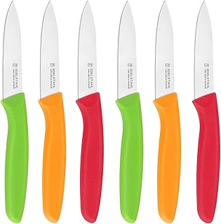 Paring Knives,Stainless Steel Paring Knife Set of 6,Premium Vegetable&Fruit Knife,Small Knife Set,Straight Edge,Ergonomic Handle Paring Knives,Peeling Knifes(Red&Orange&Green)