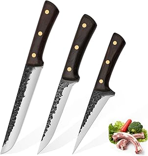 3PCS Professional Chef Knife Set - German Stainless Steel Ultra Sharp Kitchen Knives with Ergonomic Wood Handles | Complete Cooking Knife Set Includes Chef & Santoku Knives