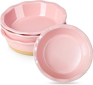 NUTRIUPS Small Pie Pans Set of 4, 6.5 Inch Ceramic Mini Pot Pie Baking Dishes, Oven Safe (6.5in, Pink, 4PCS)