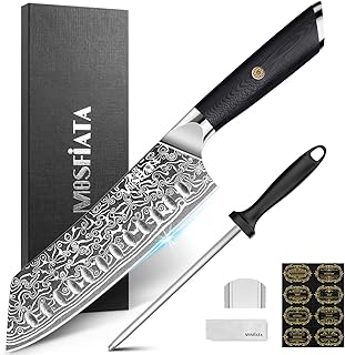 MOSFiATA Damascus Santoku Knife 7", Professional Sharp Kitchen Knife 67 Layers Damascus Stainless Steel VG10 Core, Chef's Knives Chopping Cooking Knife Set with G10 Handle Sharpener Gift Box