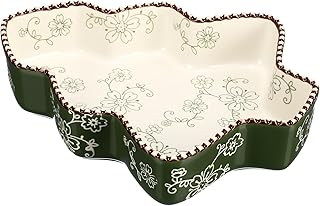 Vesici Christmas Ceramic Pie Pan 9 Inch Christmas Tree Baking Dish 27 OZ Deep Quiche Plate Fluted Pie Dish Baking Pan for Kitchen Cooking Roasting Lasagna(Green)