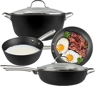 Cuisiland 4-Piece Honeycomb Cast Iron Cookware Set – 2.5QT/7.5'' Milk Pot, 10" Frying Pan, 10" Shallow Braising Pan & 5.5QT/10.5'' Casserole Pot, Non-Stick, Oven Safe, Classic Heat Retention
