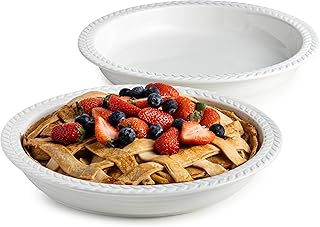 Ceramic Pie Pan Set of 2, 11 inch Round Baking Dish, Porcelain Pie Plate, Non-Stick, Oven & Dishwasher Safe, Non-Stick Pie Dish for Baking