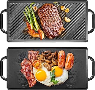 GasSaf 20x9 Heavy Cast Iron Griddle for Gas Grills, Griddle Pan for Stove Top, Reversible Double-Sided 2-in-1 Cast Iron Pan Plate for 2 Burners Stovetop, BBQ Grills & Outdoor Camping
