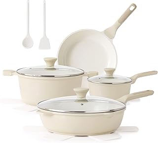 SENSARTE Nonstick Ceramic Cookware Set Large-Size 13-Piece, Healthy Pots and Pans Set, Non-toxic Kitchen Cooking Set with Stay-Cool Handles, PFAS and PFOA Free, Cream White