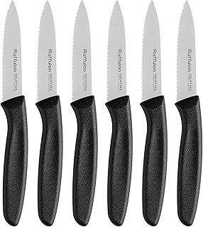 Stainless Steel Paring Knife With Serrated Blade, 6 Pieces Set Vegetable and Fruit Knife, Ultra Sharp Small Kitchen Knife, Black Paring Knifves with PP Plastic Ergonomic Handle.