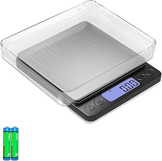Digital Gram Scale, 500g/0.01g Small Jewelry Scale with 9 Units, Mini Kitchen Food Scale for Gold, Coin, Coffee, Powder, Batteries & 2 Trays Included