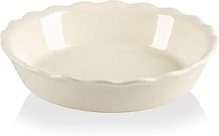 Sweejar Ceramic Pie Pan for Baking, 10 Inches Round Baking Dish for Dinner, Non-Stick Pie Plate with Soft Wave Edge for Apple Pie, Pumpkin Pie, Pot Pies (Beige)