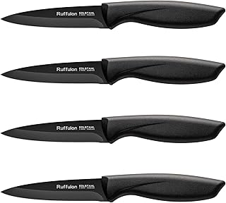 4-Piece Fruit Knife Set 7.88-inch stainless steel paring knife Straight blade with pointed tip design PP plastic ergonomic handle Specifically designed for cutting fruits and vegetables,Black.