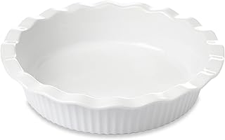 Miicol White Ceramic Pie Pan, 50 oz Ripple Edge Deep Baking Dish, 9 Inch Round Ceramic Pie Plate, Suitable for Quiche, Apple Pie, Meat Pie, Ideal Gift for Baking Lovers