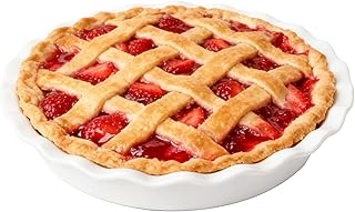 FEOOWV White Deep Dish Pie Pan for Baking-10 Inch Ceramic Fluted Pie Dish for Apple, Quiche, Pecan, Pot Pies, 53Ounce Round Pie Plate