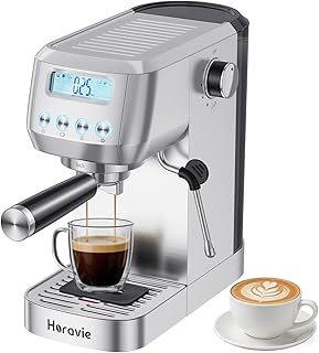 Espresso Machine 20 Bar, Compact Espresso Maker with Milk Frother, Stainless Steel Cappuccino & Latte Machine with LCD Screen, Adjustable Temperature, 44oz Water Tank for Home, Office