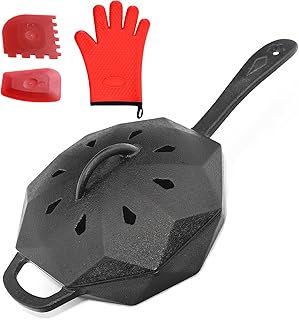 Cast Iron Skillet with Lid Pre-seasoned Cast Iron Pans, Smoker Box for Open Fire, Oven, Stovetop, Grill Safe Cookware Set +Scraper/Cleaner+Silicone Anti-Scalding Gloves