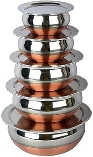Copper Bottom Stainless Steel Set – 5 Piece Cookware Set (650ml to 2450ml) | Traditional Indian Cooking Pots | Durable & Rust-Resistant Kitchen Utensils for Rice, Curry, Serving & Storage