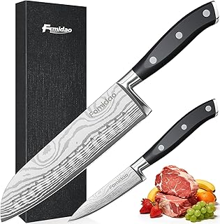 Santoku Knife 7 Inch, Razor Sharp Santoku Knife Set, High Carbon Steel Japanese Chef Knife, Professional Kitchen Knife Set with Full Tang Handle Design for Home Kitchen Coooking