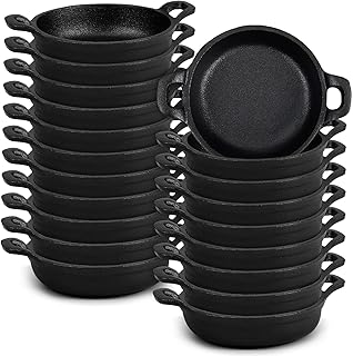 20 Pack Mini Cast Iron Skillets 5 x 5 x 1.3 Inch Cast Iron Pan Small Ramekin Set Black Casserole Dish Cookware Oven Safe Mini Skillets for Kitchen Indoor Outdoor Picnic