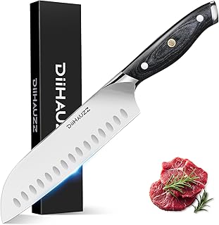 Chef Knife, 7 Inch Ultra Sharp Japanese Santoku Knife, High Carbon Steel Forged Professional Kitchen Knife with Full Tang Triple-Riveted Ergonomic Handle for Slicing, Chopping, Dicing
