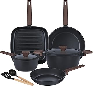 9Pcs Pots and Pans Set Nonstick,Induction Cookware Set Kitchen Cooking Sets,Healthy Non-Toxic Pots and Pan set,Non Stick with Grill Pan& Stay-Cool Handles (PFOS, PFOA Free),Black