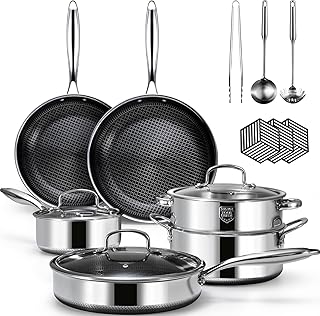 15 Piece Pots and Pans Set, Nonstick Tri-Ply Stainless Steel Cookware Set, Oven Safe, PFOA/PTFE Free, Dishwasher Safe, Compatible with All Cooktops