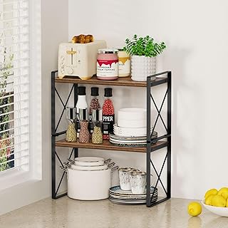 Giikin Kitchen Countertop Organizer, Set of 2 Kitchen Counter Shelf, Spice Rack Riser Shelf for Cabinet Desk Counter (7.8" D x 15.7" W x 18.8" H, Rustic Brown)