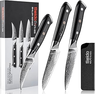 Seido Knives Premium Japanese VG-10 Damascus 3-Piece Paring Knife Set — Sharpness Meets Artistry